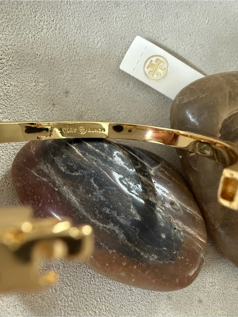 Tory Burch Gold Tone Pavé Crystal Hinged Bangle Bracelet